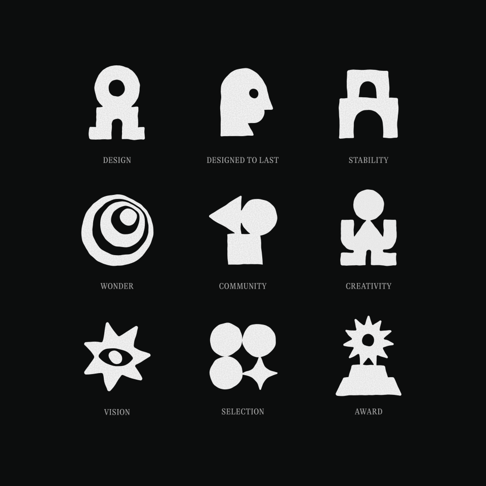 Graphic of a typography specimen showing the alphabet and numerals on top of a dark gray background.